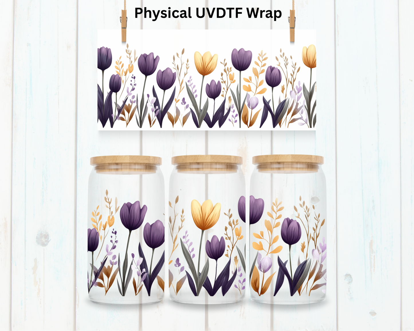 Spring Yellow And Purple Tulips - 16 oz / 20 oz Libby UV DTF