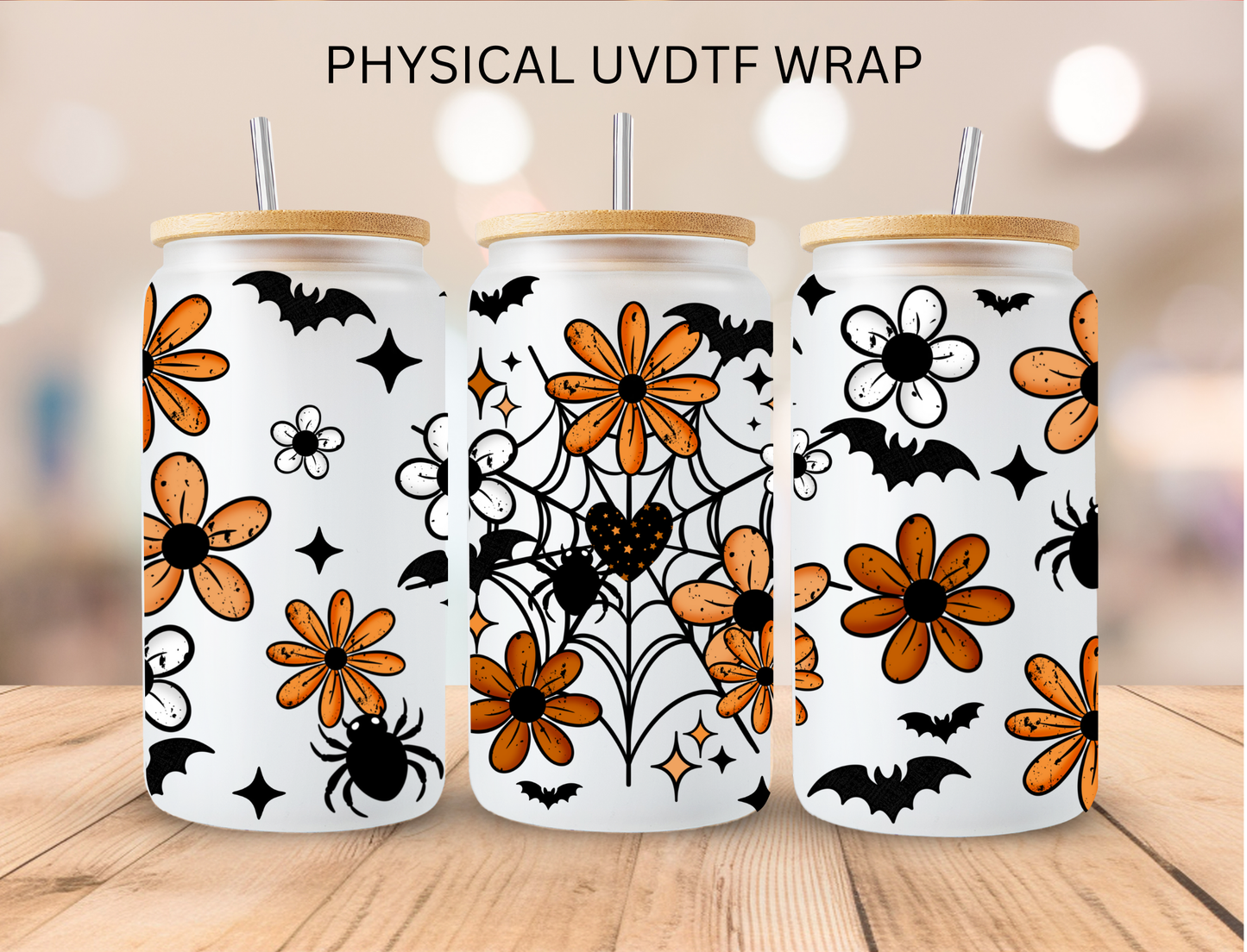 Halloween Heart Spider Web - 16 oz / 20 oz Libby UV DTF Wrap