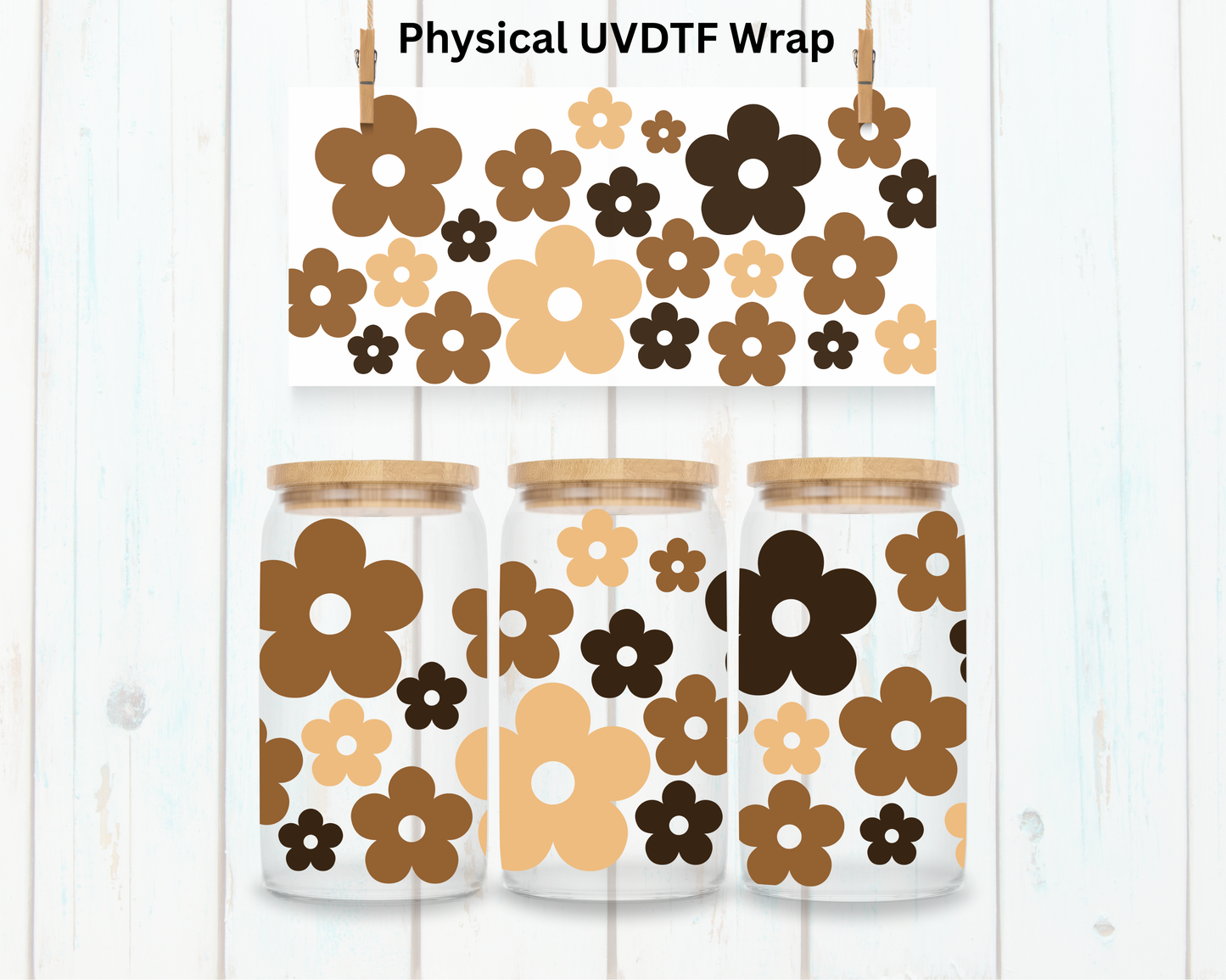 Boho Neutral Flowers - 16 oz / 20 oz Libby UV DTF