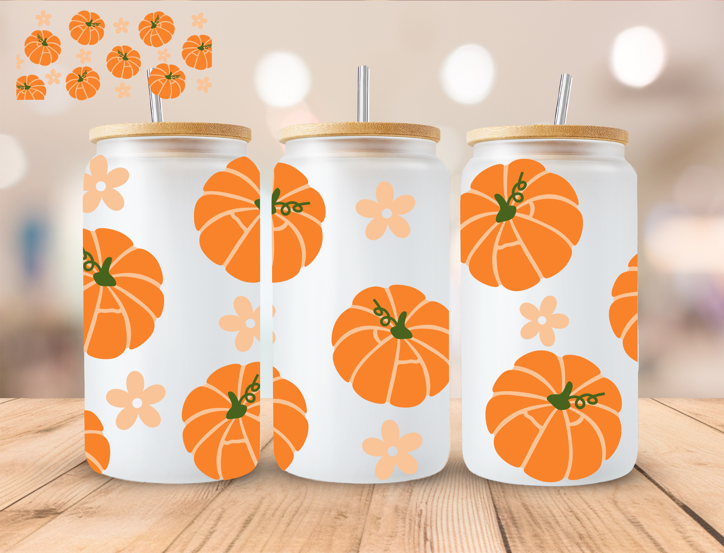 Floral Pumpkin - 16 oz / 20 oz Libby UV DTF Wrap