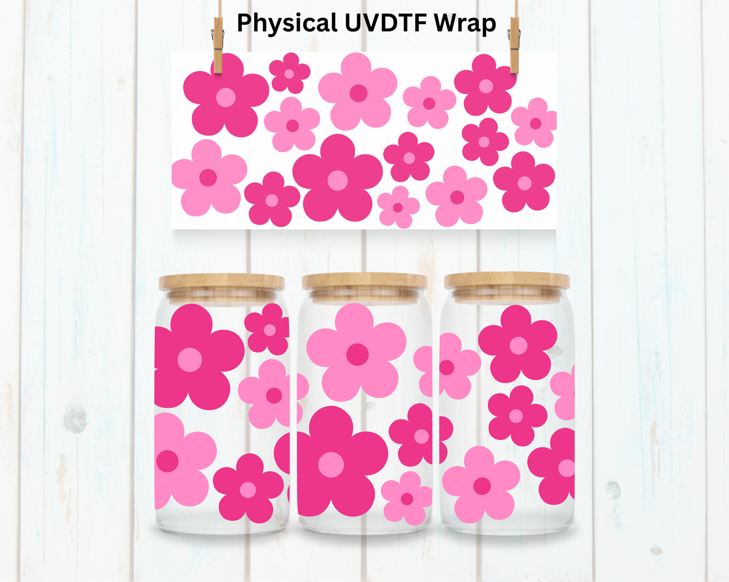 Boho Pink Tone Flowers - 16 oz / 20 oz Libby UV DTF
