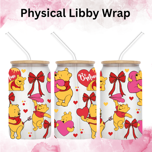 Valentines Yellow Bear and Hearts - 16 oz / 20 oz Libby UV DTF