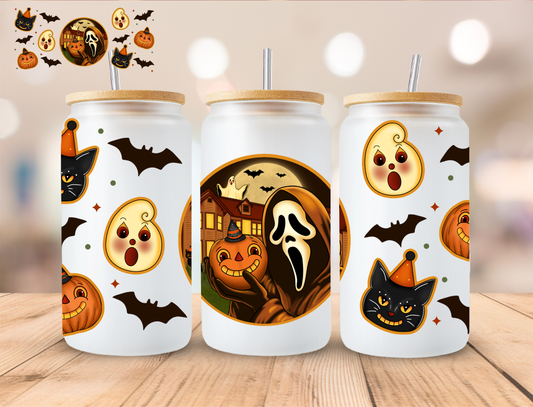 Halloween Ghost Face - 16 oz / 20 oz Libby UV DTF Wrap
