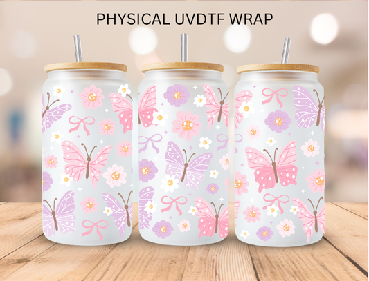 Pink N Purple Butterfly's - 16 oz / 20 oz Libby UV DTF Wrap