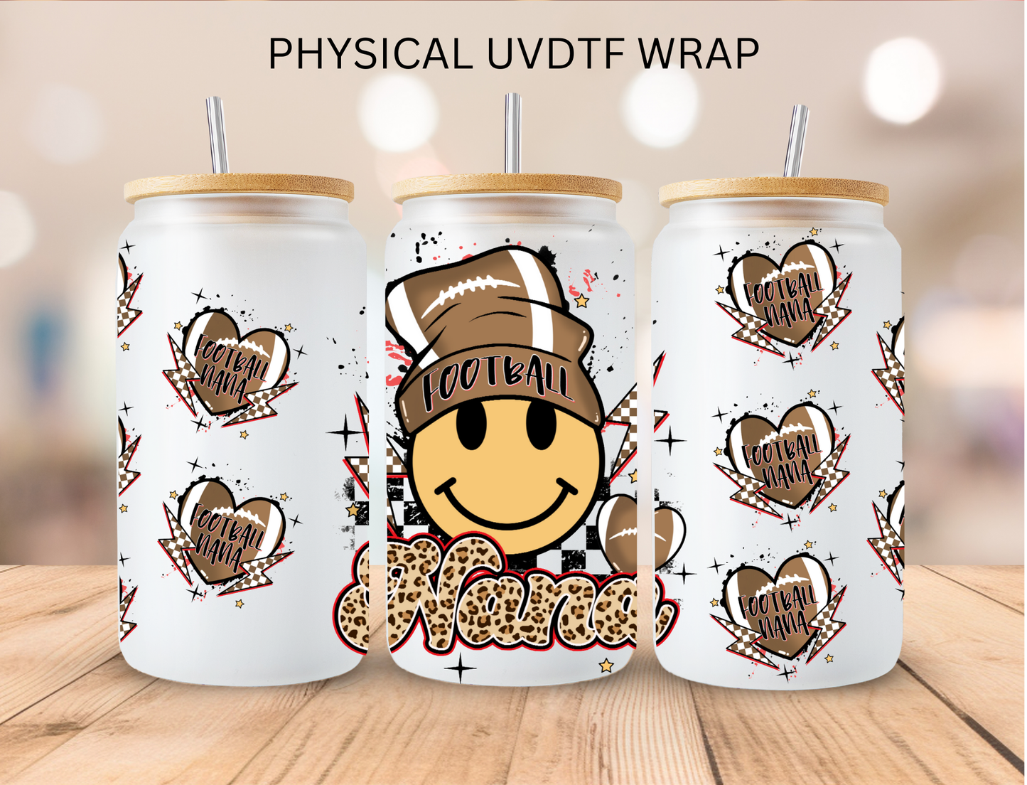 Football Nana Smiley - 16 oz / 20 oz Libby UV DTF