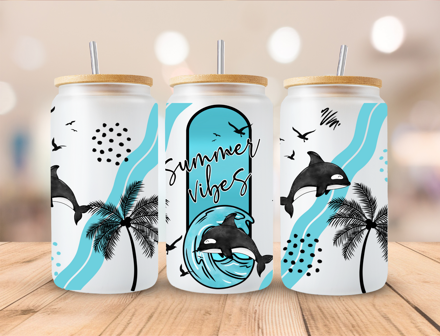 Summer Vibes Whale - 16 oz / 20 oz Libby UV DTF Wrap CERRAS EXCLUSIVE DESIGN