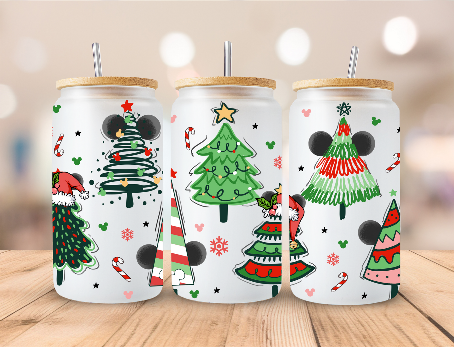 Christmas Mouse Trees - 16oz Libby UV DTF Wrap