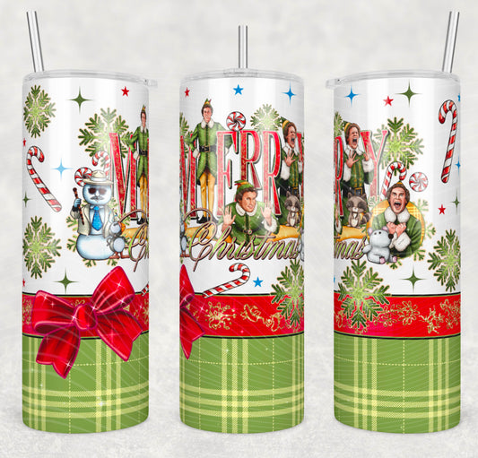 Elf Merry Christmas - 20oz Skinny Tumbler / 25 Oz Glass Tumbler Wrap