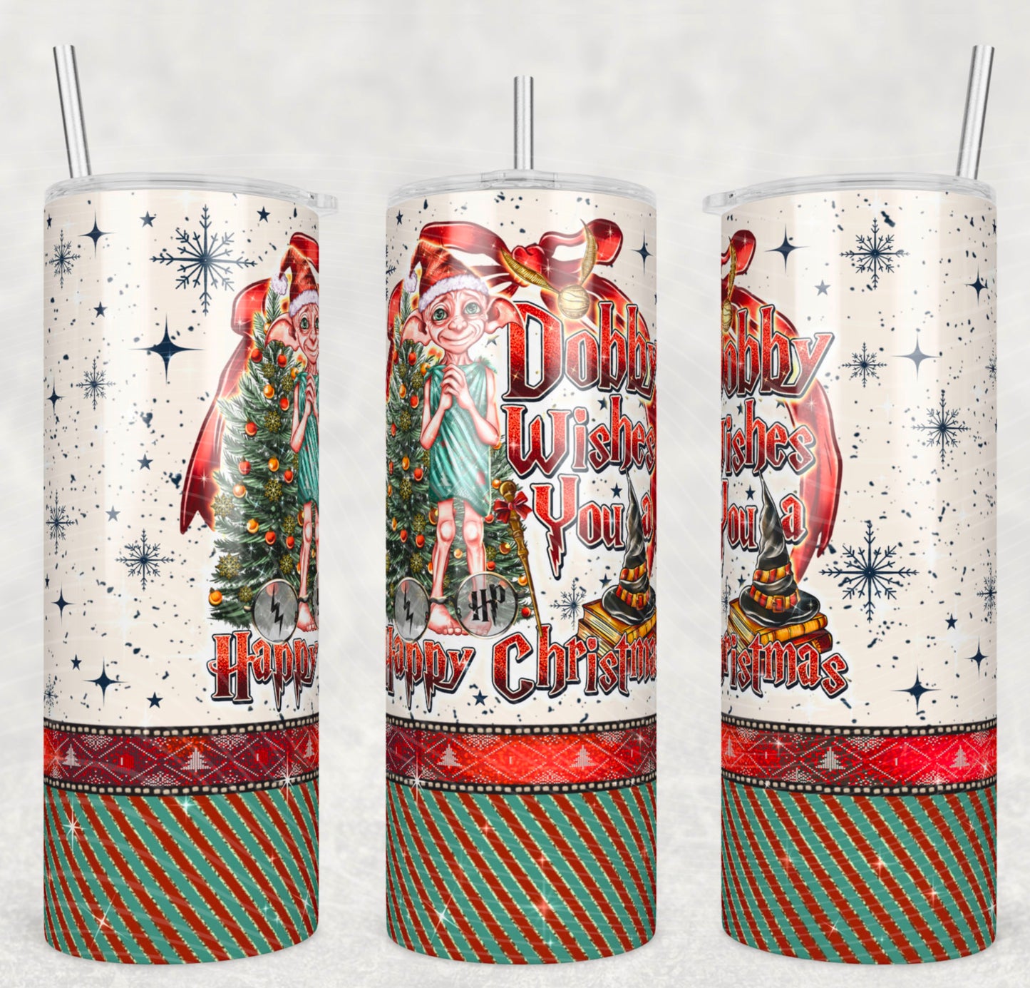 Wizard Elf Happy Christmas - 20oz Skinny Tumbler / 25 Oz Glass Tumbler Wrap