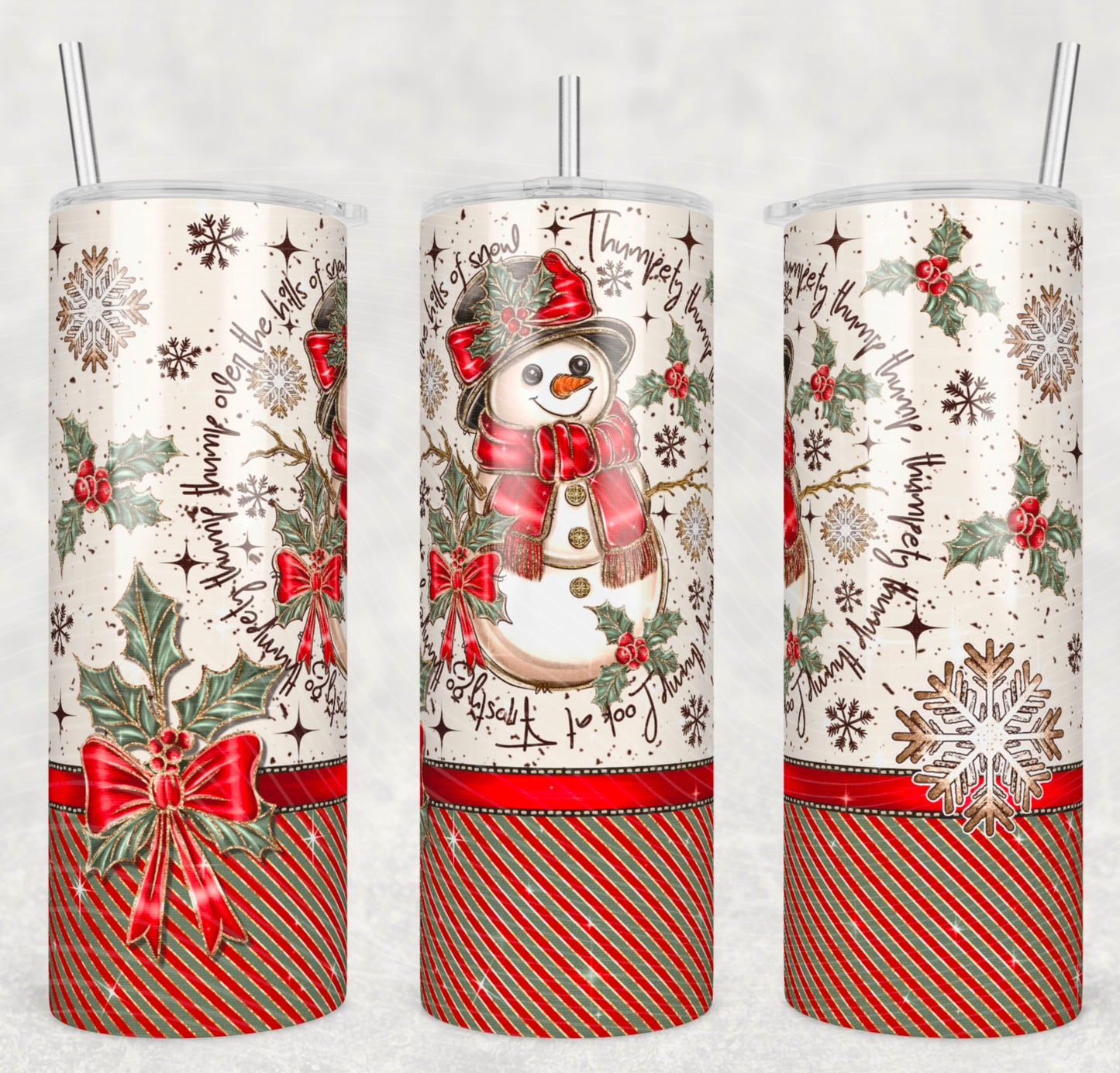 Snowman Christmas - 20oz Skinny Tumbler / 25 Oz Glass Tumbler Wrap