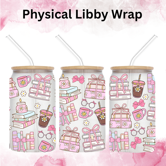 Retro Pastel Glases Bow Stacked Books n Coffee - 16 oz / 20 oz Libby UV DTF