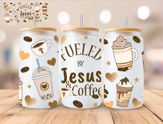 Faith Fueled By Jesus And Coffee - 16 oz / 20 oz Libby UV DTF Wrap