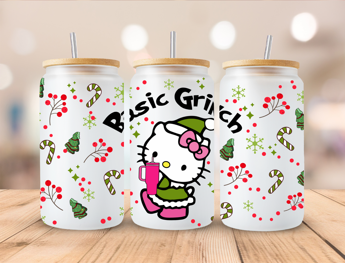 Basic Christmas Kitty - 16oz Libby UV DTF Wrap