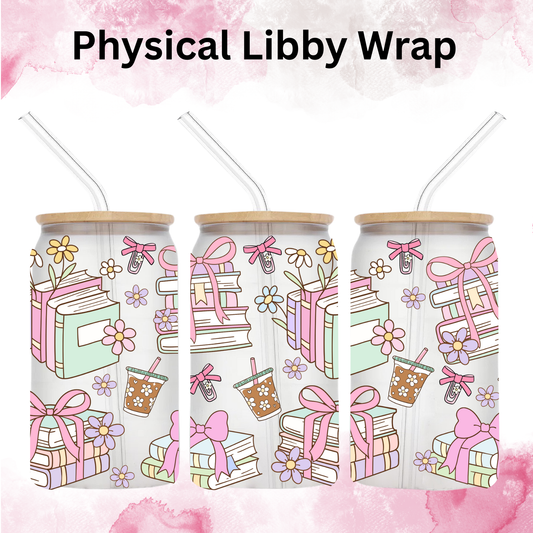 Retro Pastel Bow Stacked Books n Coffee - 16 oz / 20 oz Libby UV DTF