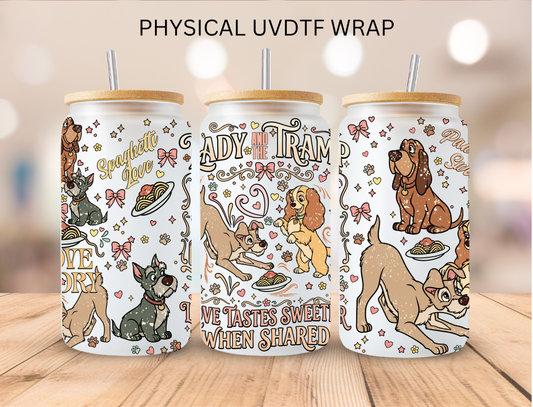 Watercolor Lady And The Tramp - 16 oz / 20 oz Libby UV DTF Wrap
