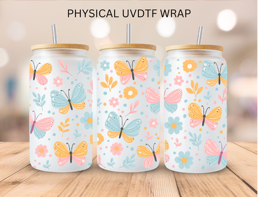 Orange N Blue Butterfly's - 16 oz / 20 oz Libby UV DTF Wrap