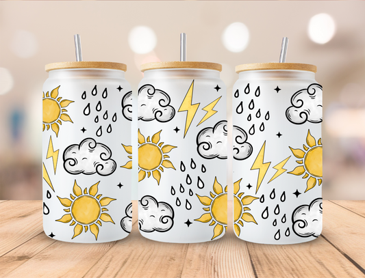 Sun, Rain And Clouds - 16 oz Libby UV DTF Wrap EXCLUSIVE DESIGNED