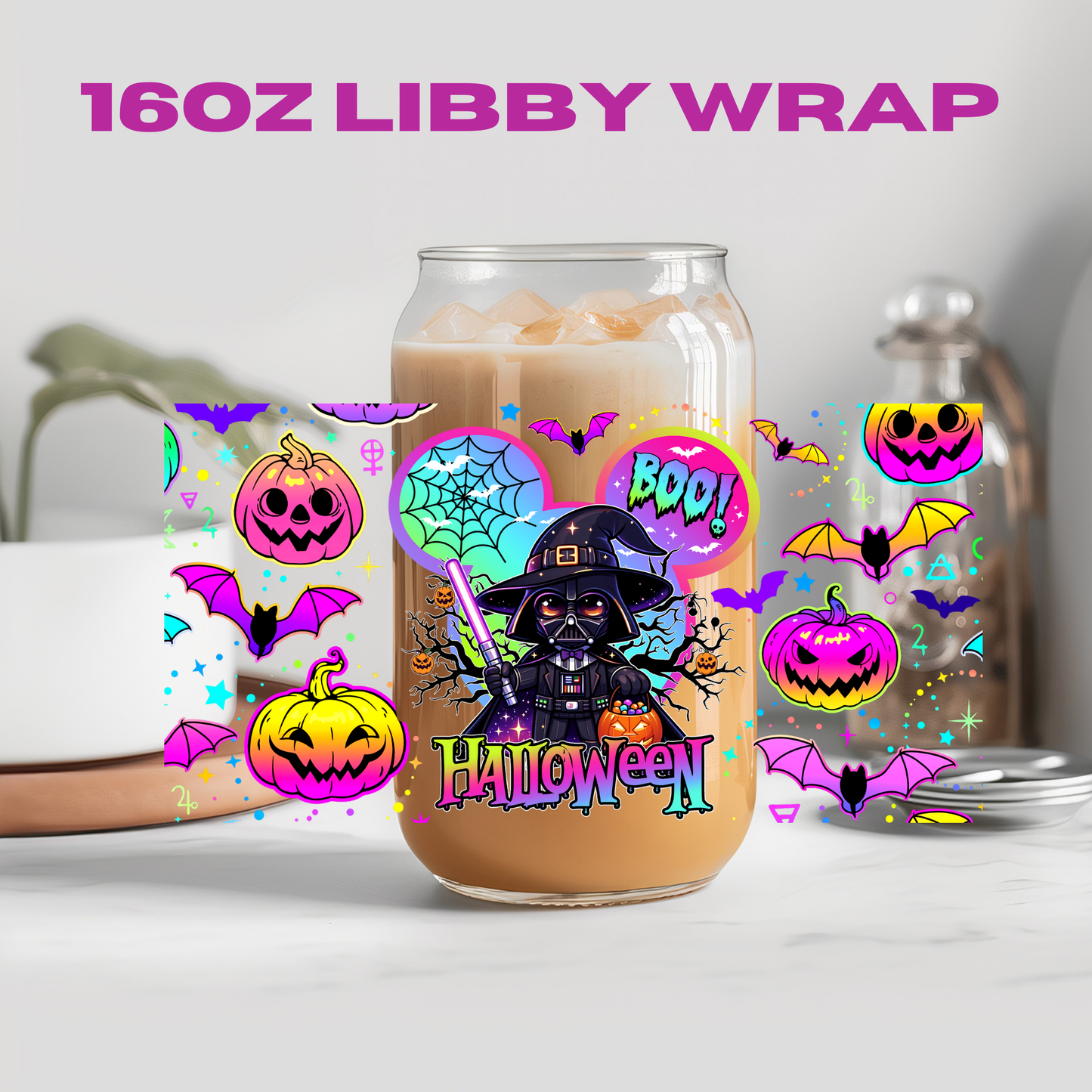 Halloween Funny Neon Collection - 16 oz / 20 oz Libby UV DTF Wrap