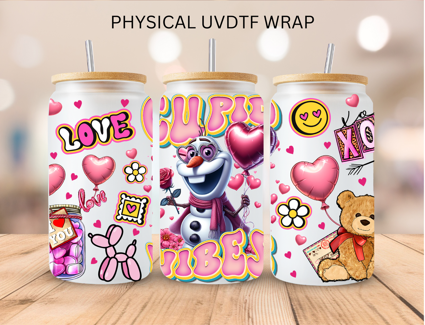 Valentines Cupid Vibes Snowman Olaf - 16 oz / 20 oz Libby UV DTF