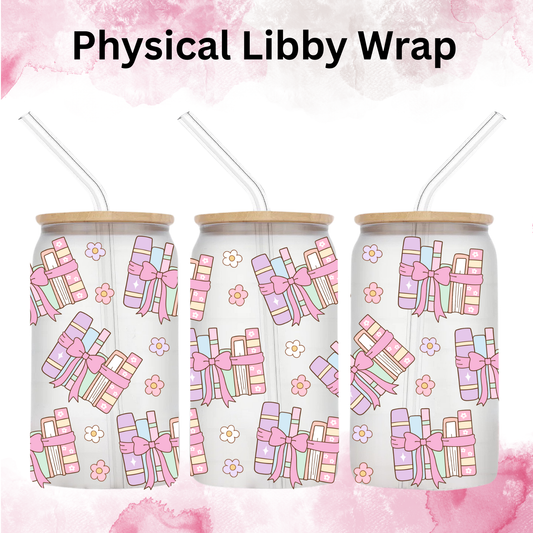 Retro Pastel Bow Stacked Books - 16 oz / 20 oz Libby UV DTF