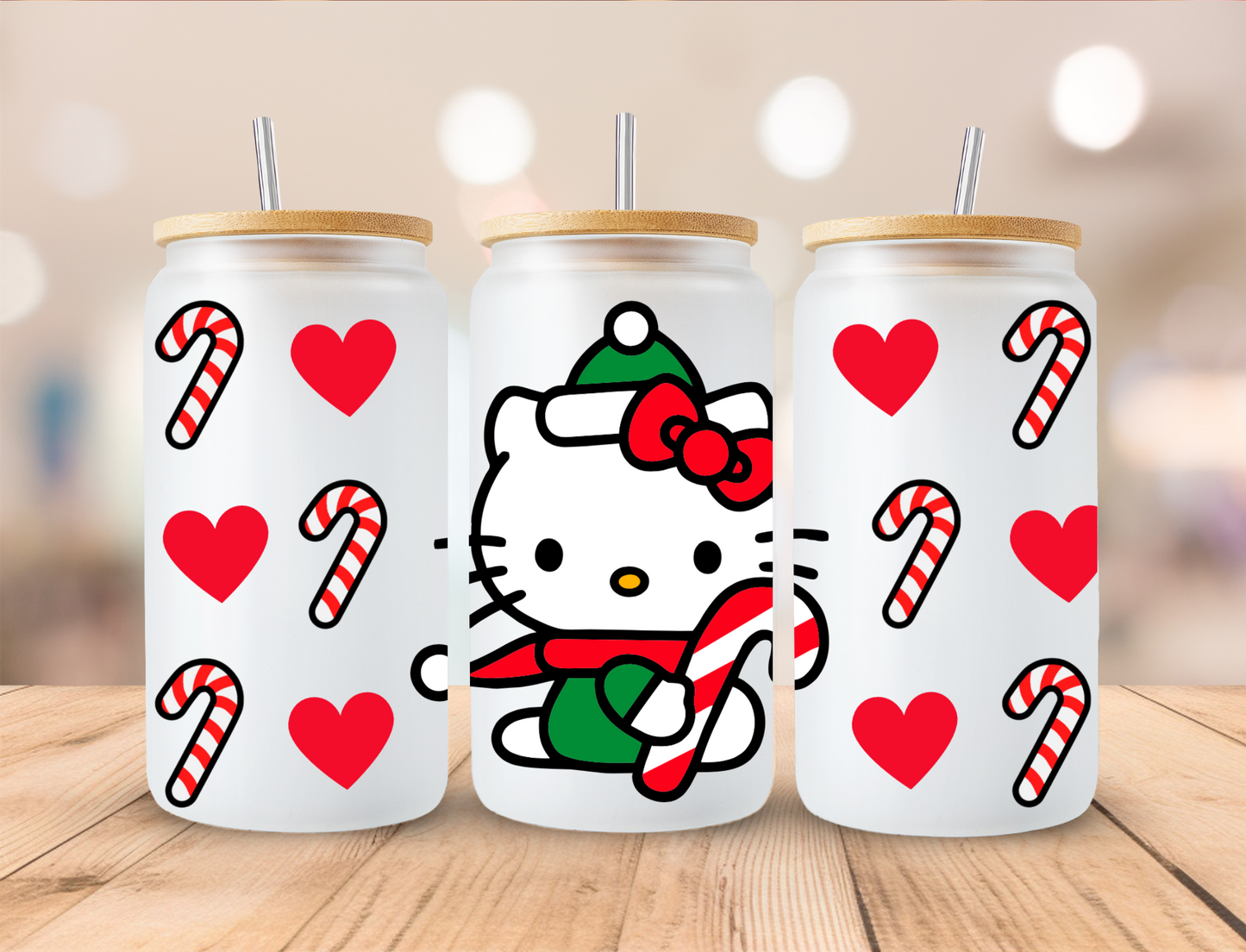 Christmas Kitty Canes - 16oz Libby UV DTF Wrap