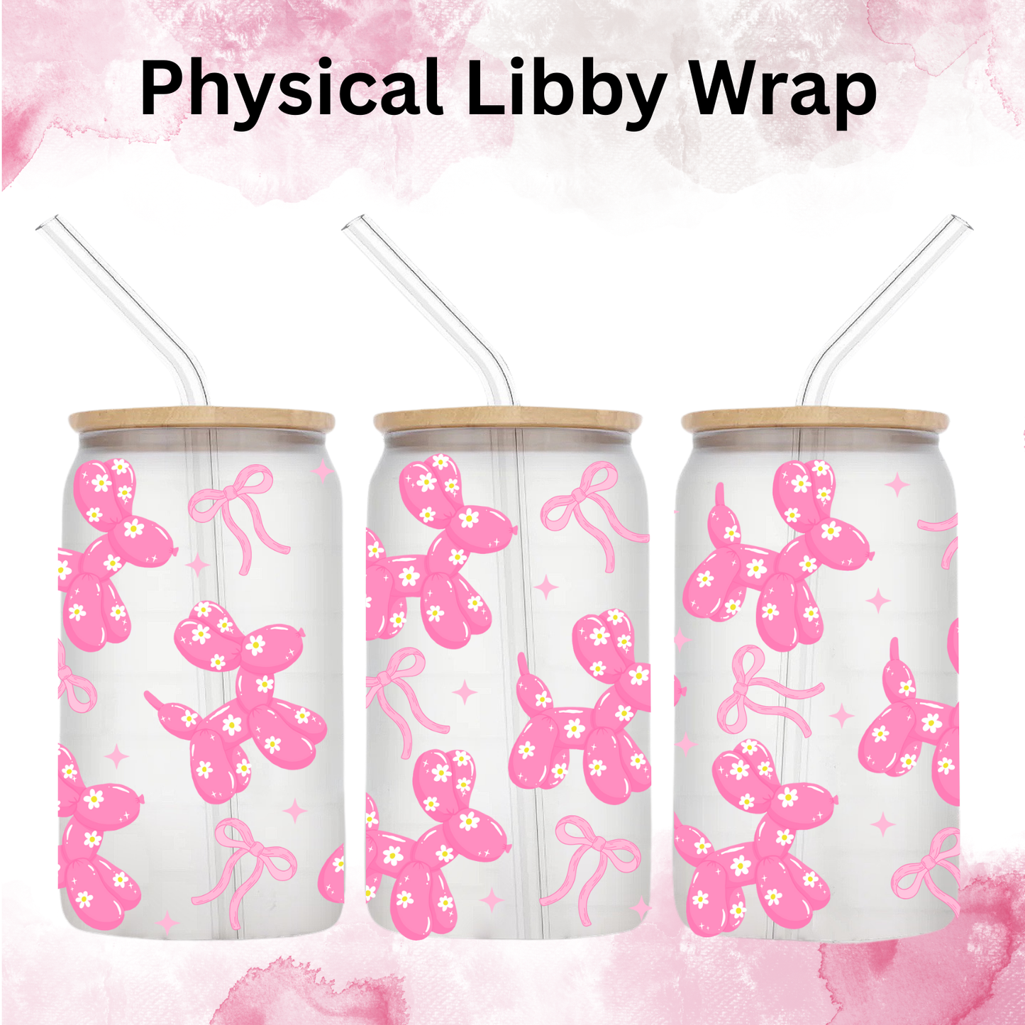Pink Balloon Dog and Bows - 16 oz / 20 oz Libby UV DTF