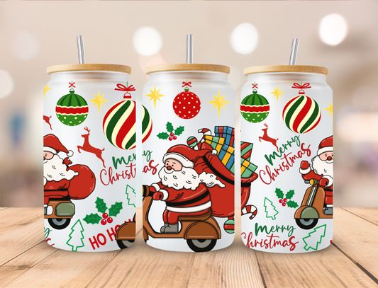 Christmas Moped Santa - 16 oz Libby UV DTF