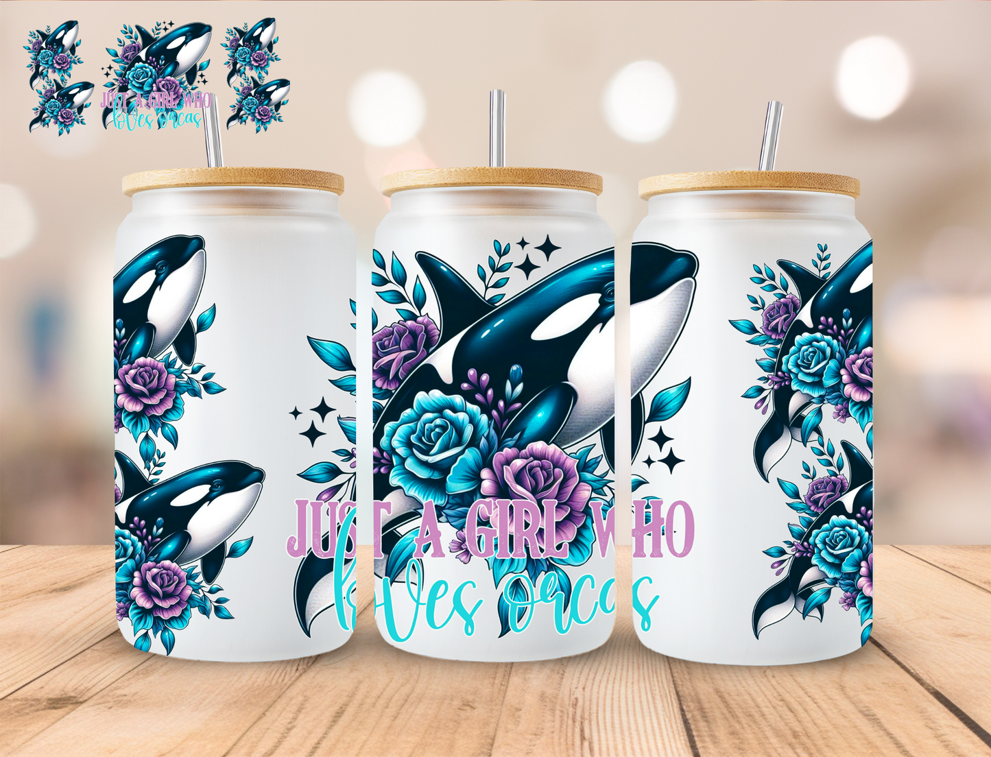 Just A Girl Who Loves Orcas - 16 oz / 20 oz Libby UV DTF Wrap
