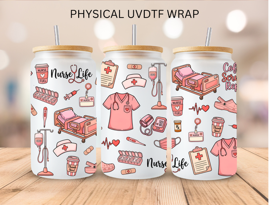 Pink Nurse Life Aesthetic - 16 oz / 20 oz Libby UV DTF Wrap