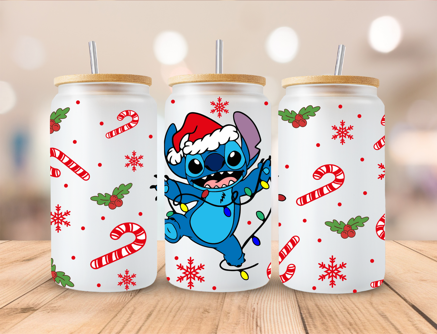 Blue Alien Candy Christmas - 16oz Libby UV DTF Wrap