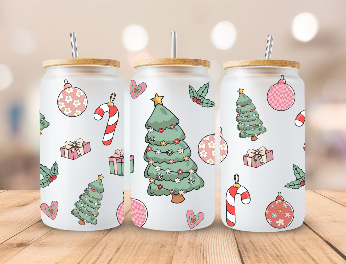 Pastel Christmas - 16oz Libby UV DTF Wrap