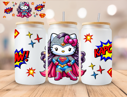 Superhero Kitty - 16 oz / 20 oz Libby UV DTF Wrap