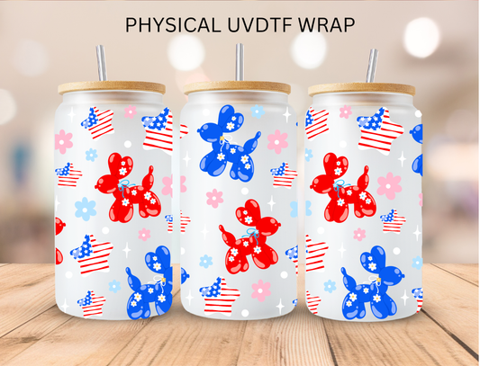 Cottagecore Patriotic Balloon Dogs - 16 oz / 20 oz Libby UV DTF Wrap