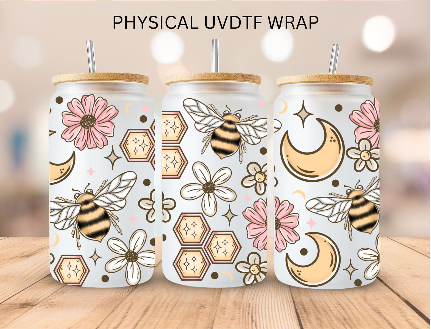 Bee Boho - 16 oz / 20 oz Libby UV DTF Wrap