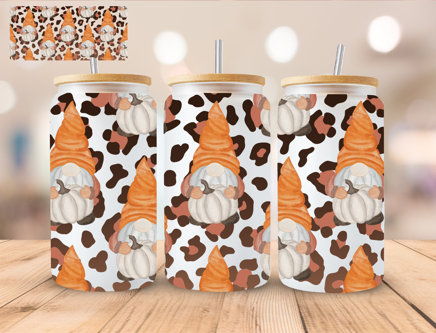 Leopard Print Gnomes - 16 oz / 20 oz Libby UV DTF Wrap