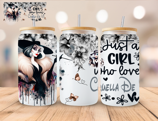 Gril Who Loves Dog Villian - 16 oz / 20 oz Libby UV DTF Wrap