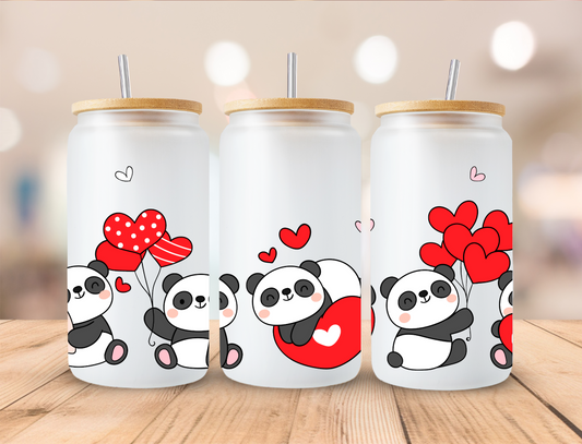 Valentines Love Pandas - 16 oz / 20 oz Libby UV DTF Wrap