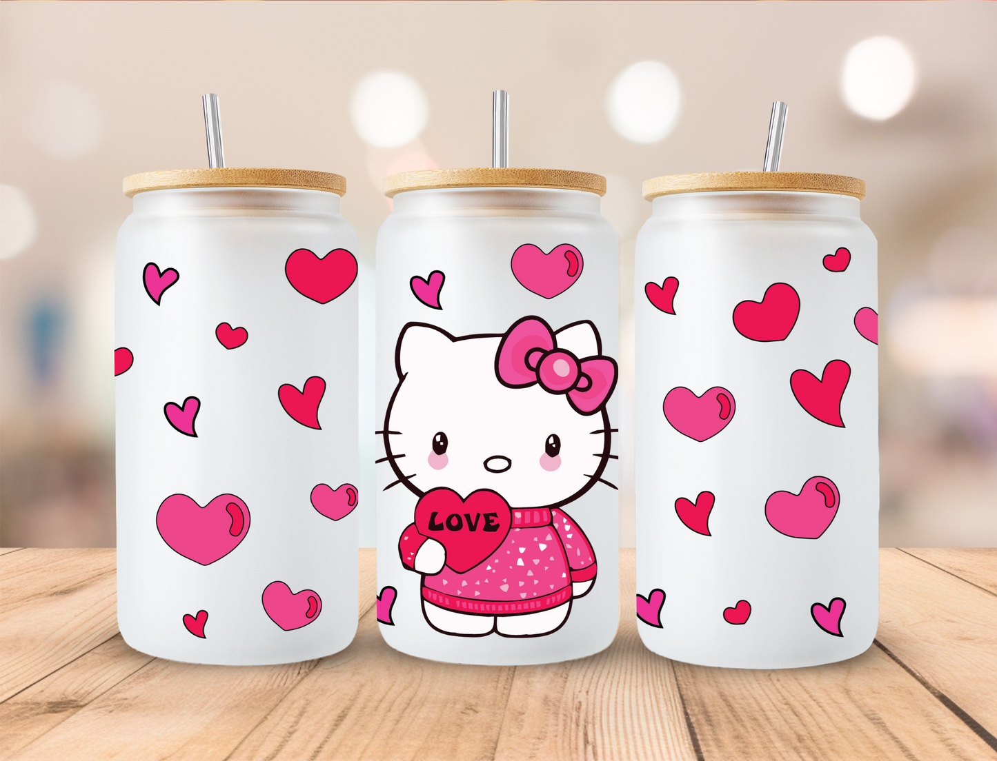 Valentines Love Pink Kitty - 16 oz / 20 oz Libby UV DTF Wrap