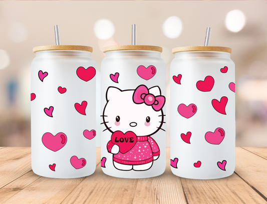 Valentines Love Pink Kitty - 16 oz / 20 oz Libby UV DTF Wrap