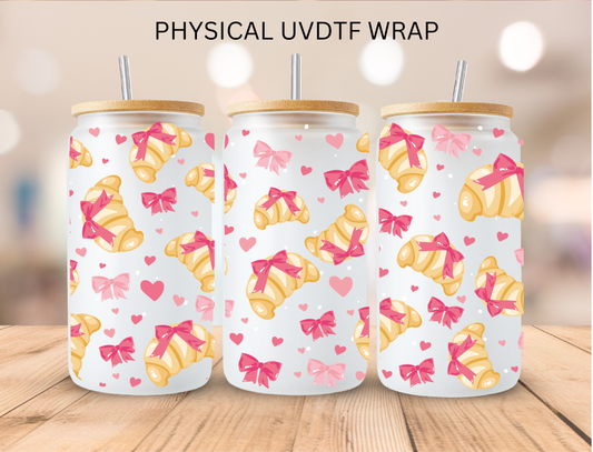 Pink Bow Croissants - 16 oz / 20 oz Libby UV DTF Wrap