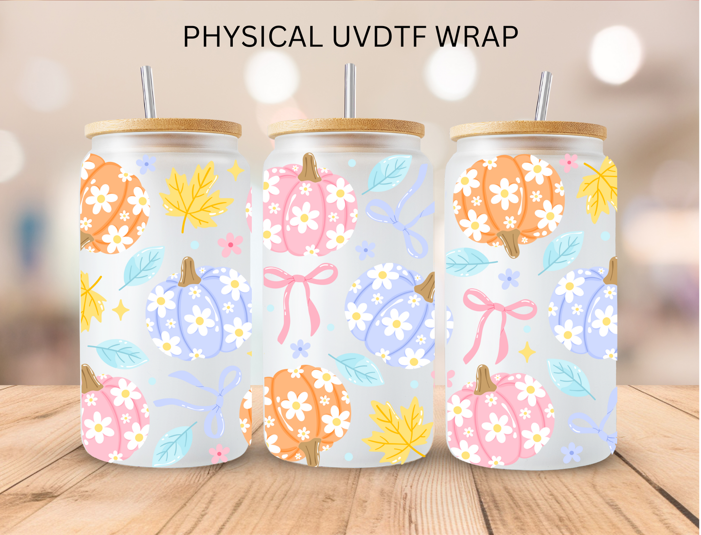 Fall Floral Pastel Pumpkins - 16 oz / 20 oz Libby UV DTF Wrap