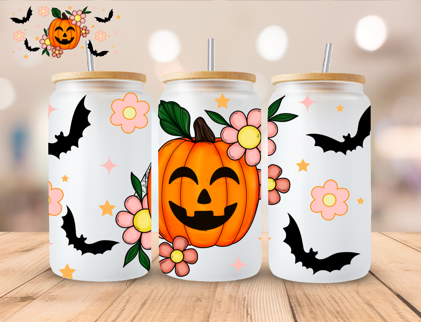 Halloween Boho Pumpkin - 16 oz / 20 oz Libby UV DTF Wrap