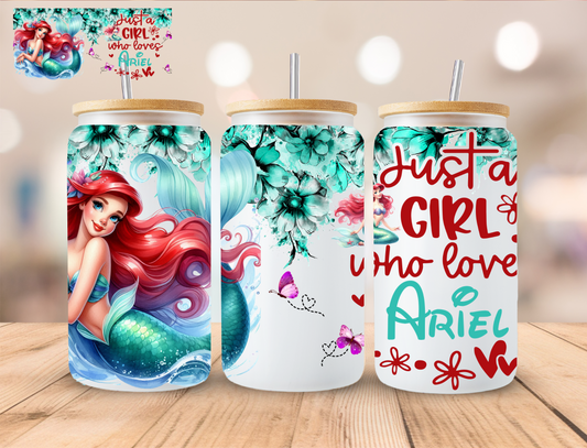 Gril Who Loves Mermaid Princess - 16 oz / 20 oz Libby UV DTF Wrap