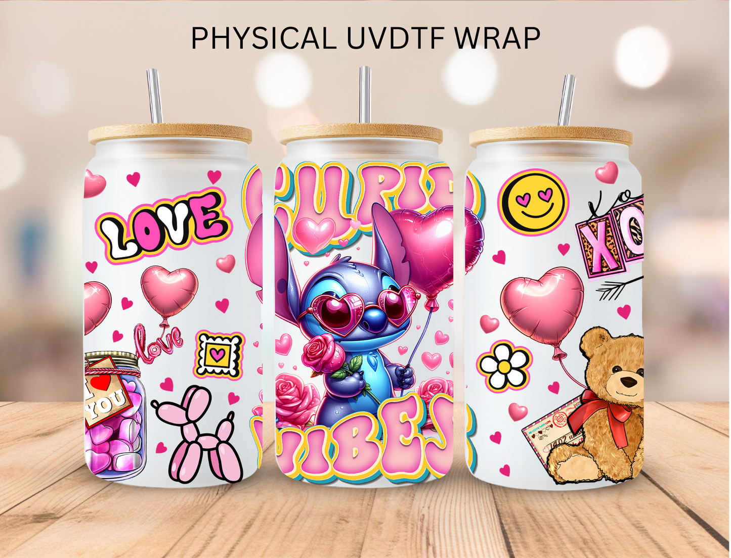 Valentines Cupid Vibes Stitch Alien - 16 oz / 20 oz Libby UV DTF