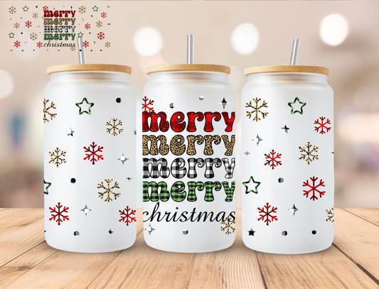 Merry Merry Merry Meryy Christmas - 16 oz / 20 oz Libby UV DTF Wrap