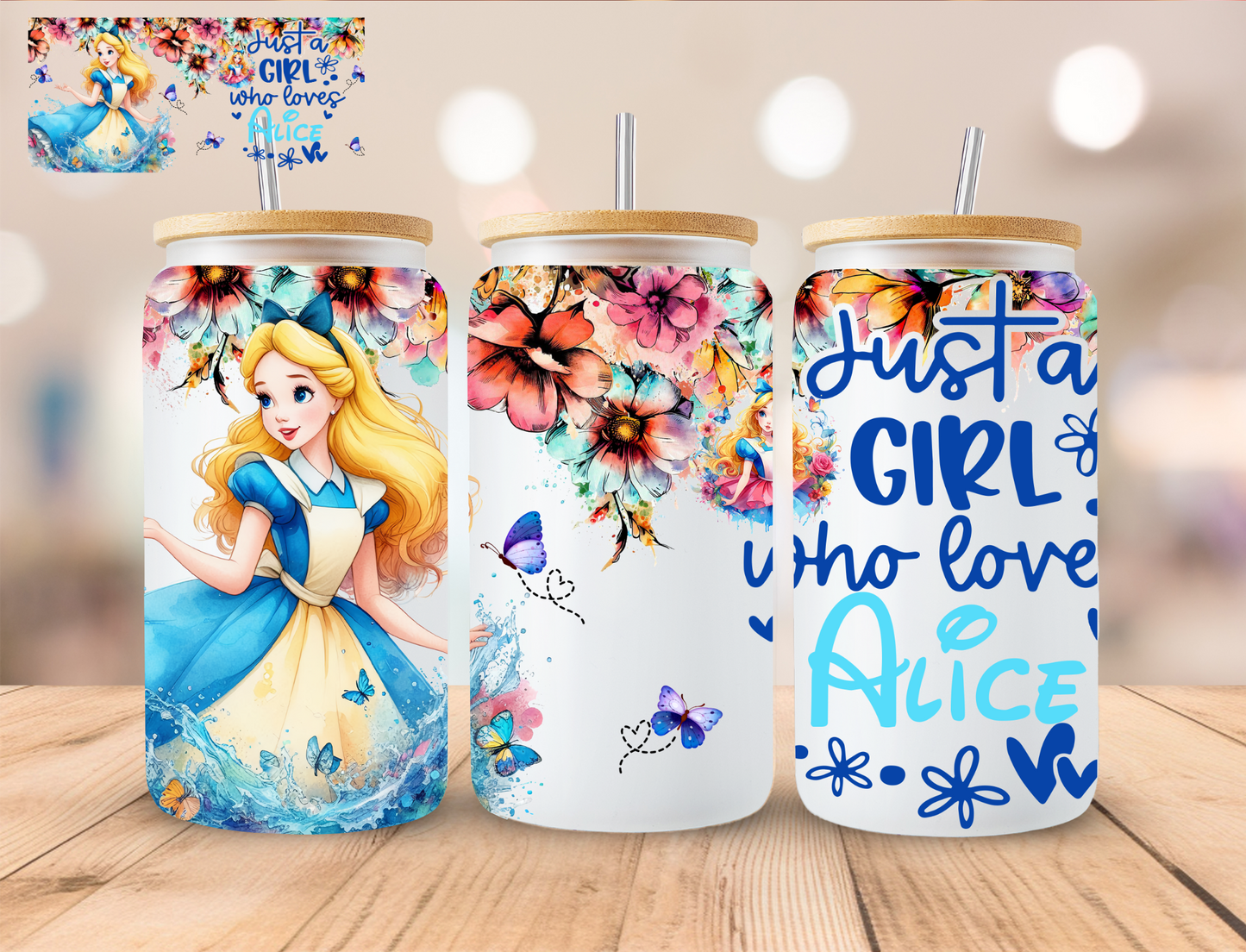 Gril Who Loves Wonderland Princess - 16 oz / 20 oz Libby UV DTF Wrap