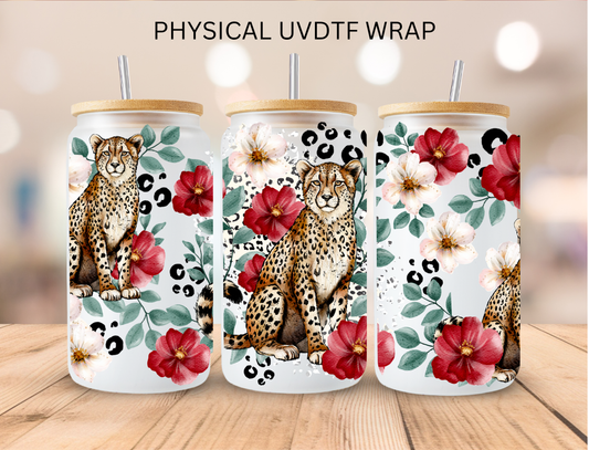 Floral Cheetah - 16 oz / 20 oz Libby UV DTF Wrap