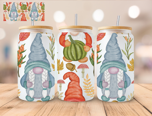 Fall Gnomes (Blue) - 16 oz / 20 oz Libby UV DTF Wrap