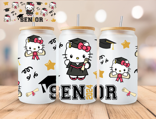 Senior Kitty Graduate - 16 oz / 20 oz Libby UV DTF Wrap