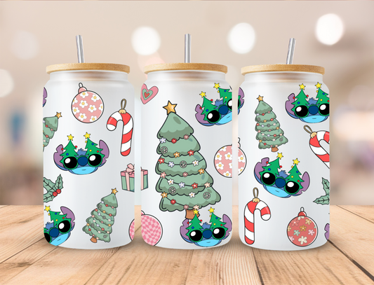 Pastel Christmas Alien - 16oz Libby UV DTF Wrap